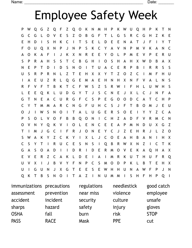 Employee Safety Week Word Search