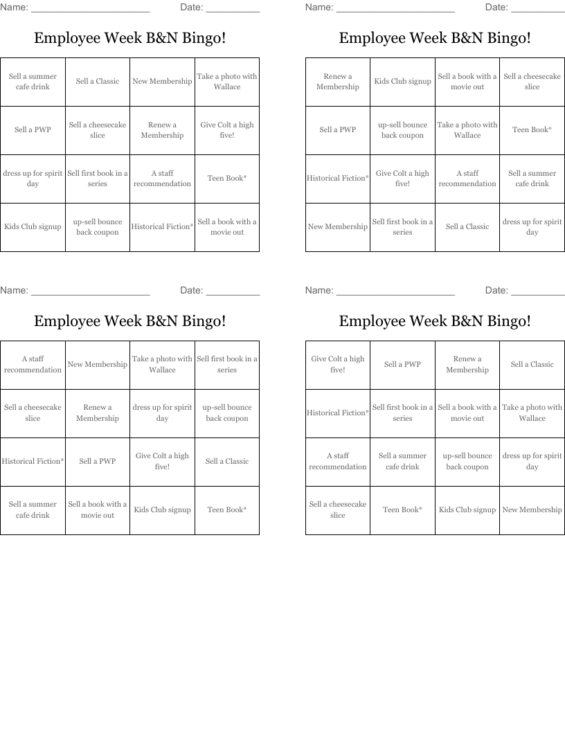 Employee Week B&N Bingo!