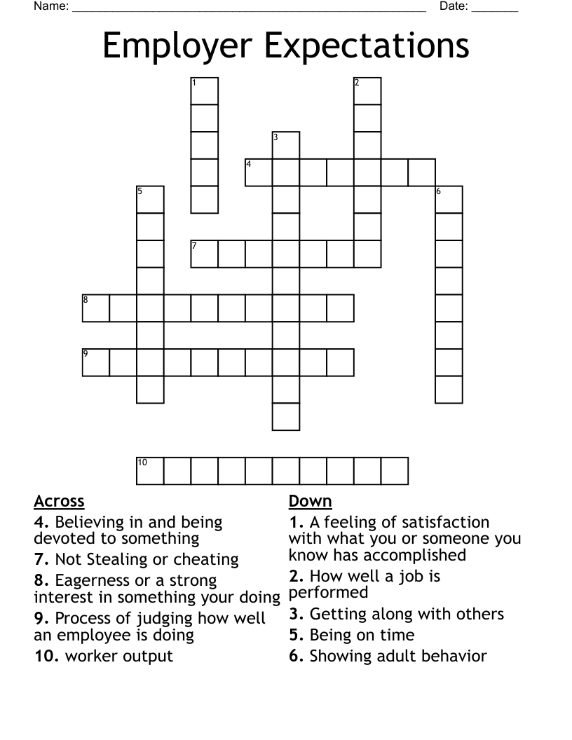 Employer Expectations Crossword