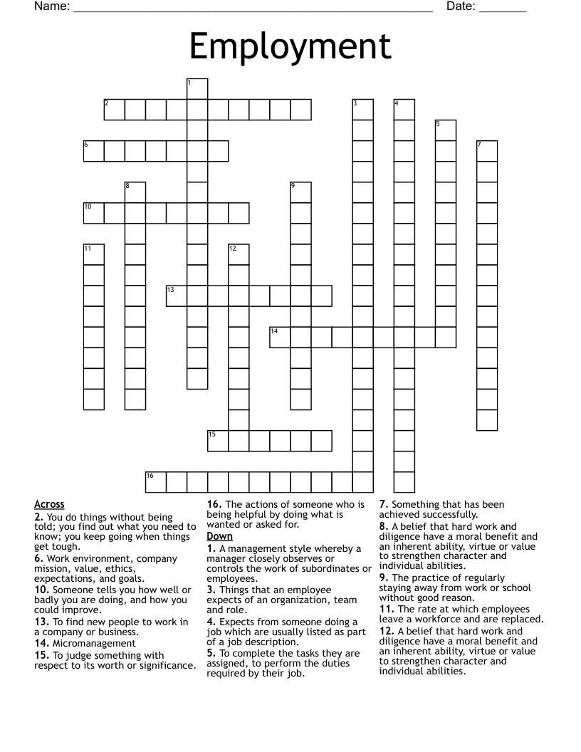 Employment Crossword