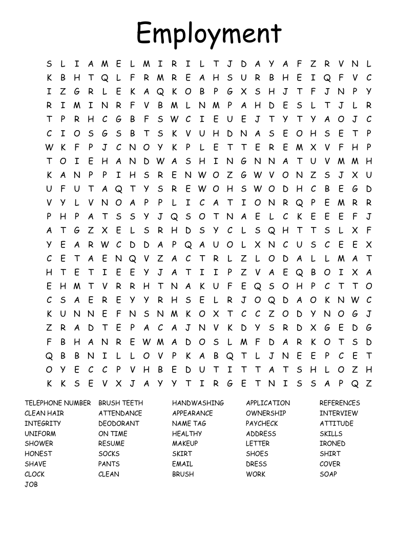 Employment Word Search