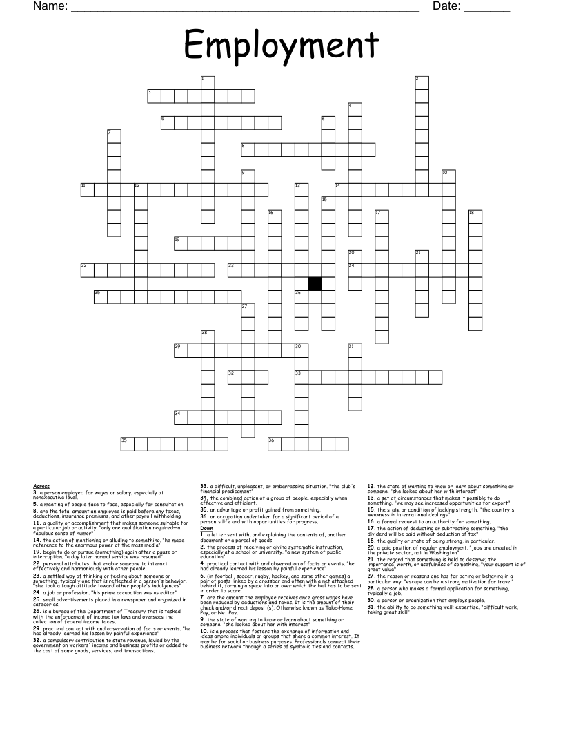 Employment Crossword