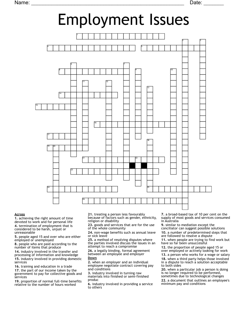 Employment Issues Crossword