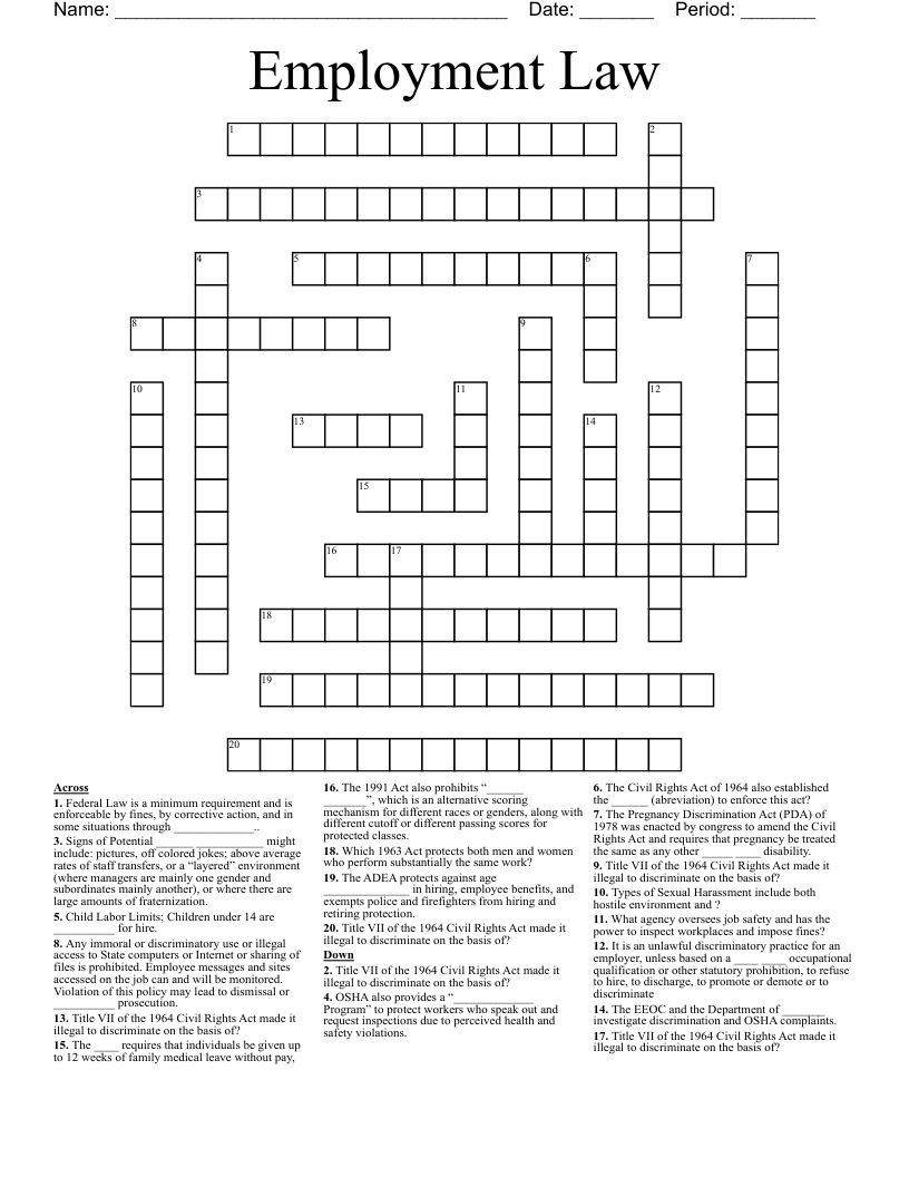 Employment Law Crossword