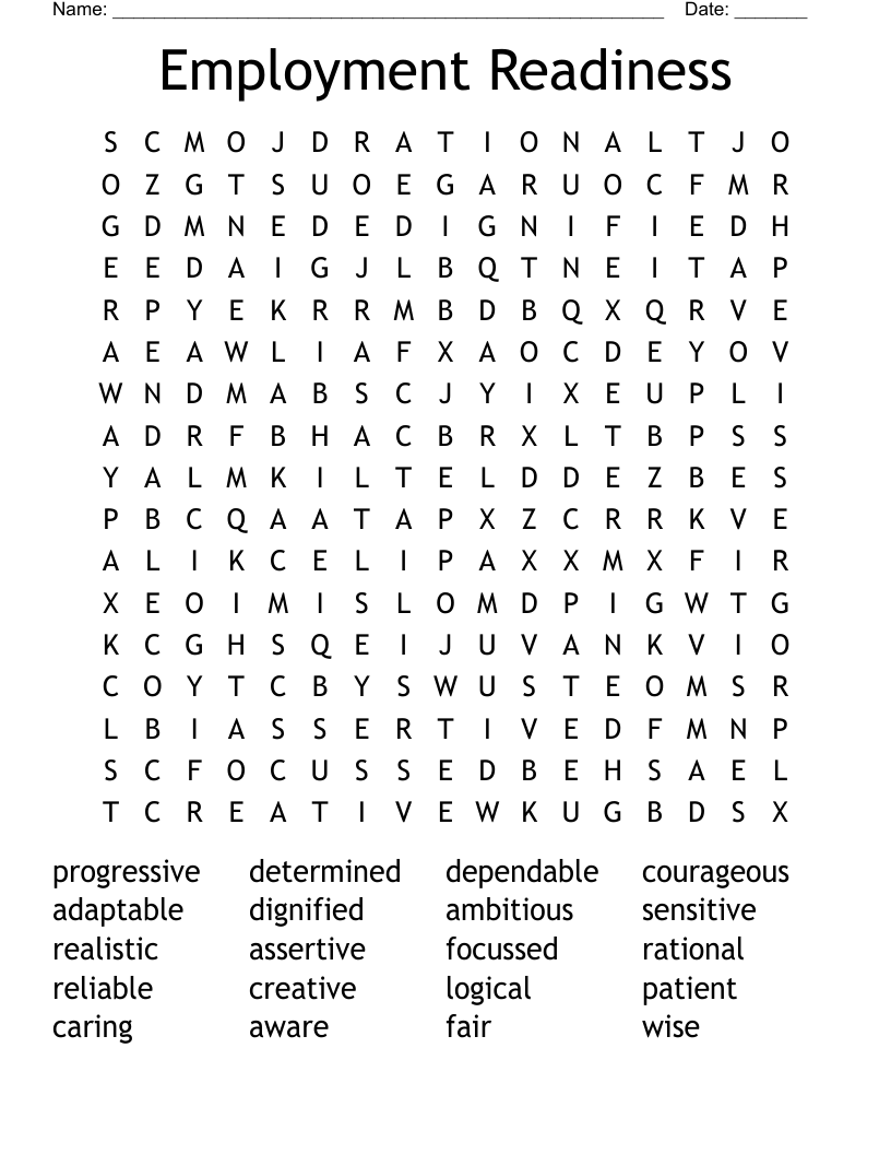Employment Readiness Word Search
