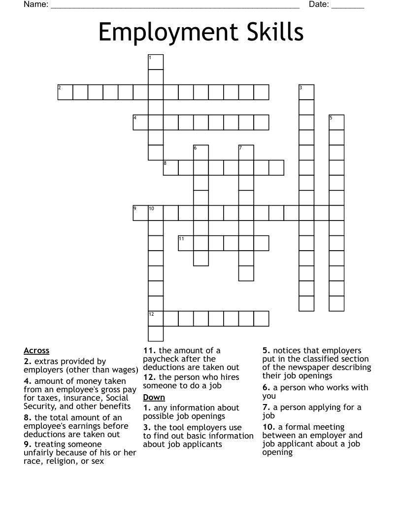 Employment Skills Crossword