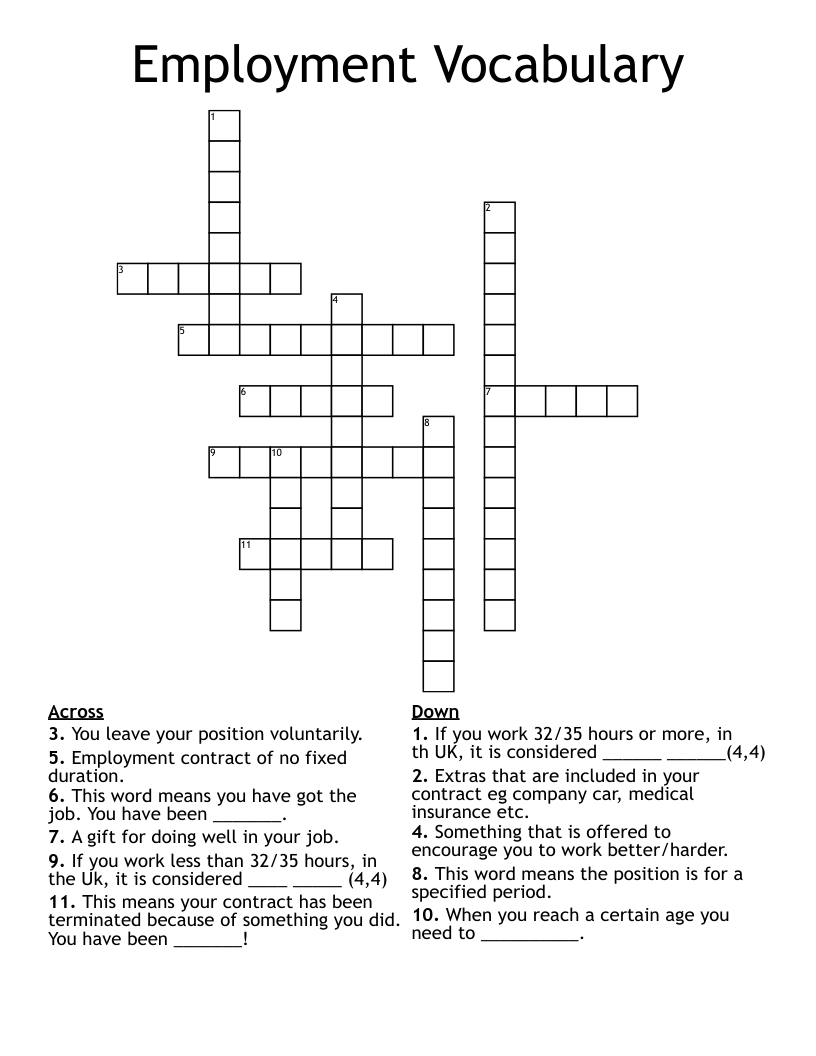 Employment Vocabulary Crossword