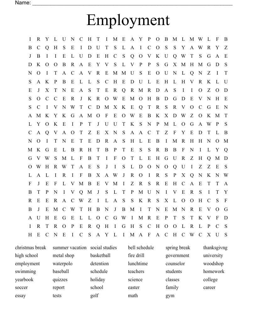 Employment  Word Search