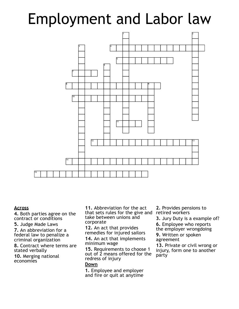 Employment and Labor law Crossword