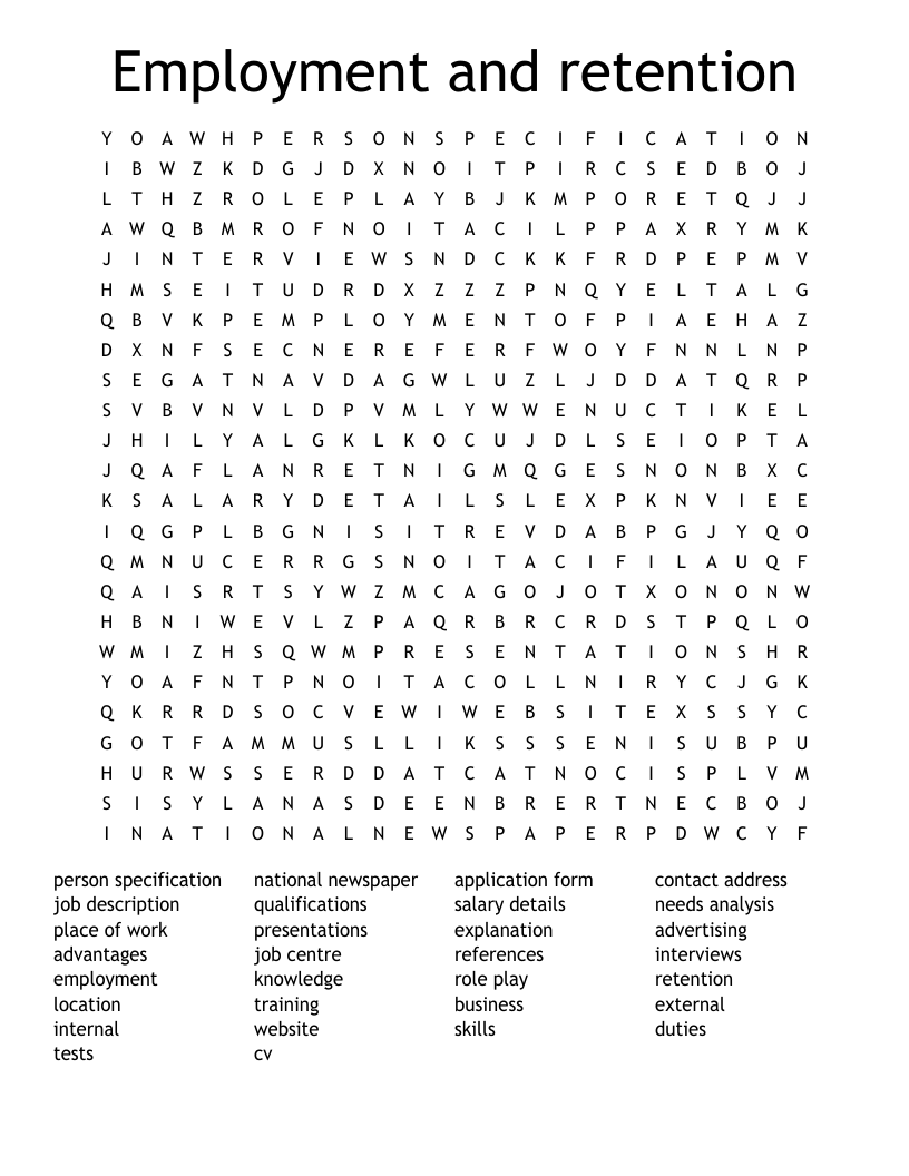Employment and retention Word Search