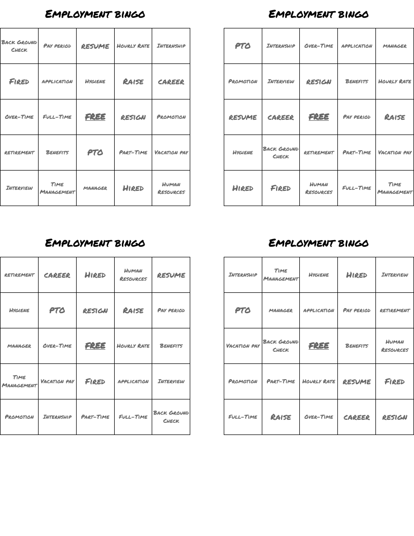 Employment bingo