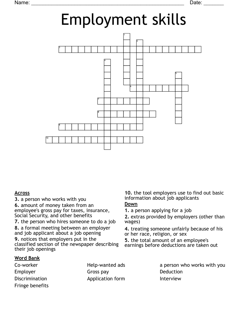 Employment skills Crossword
