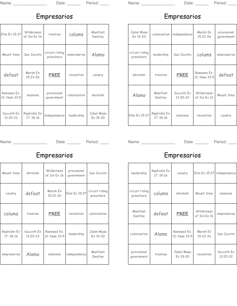 Empresarios Bingo Cards