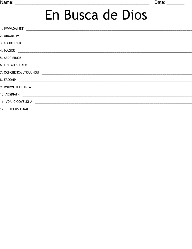 En Busca de Dios Word Scramble