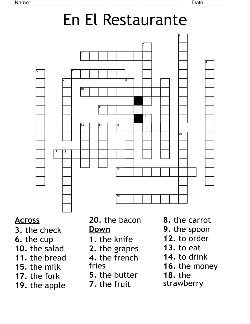 En El Restaurante Crossword