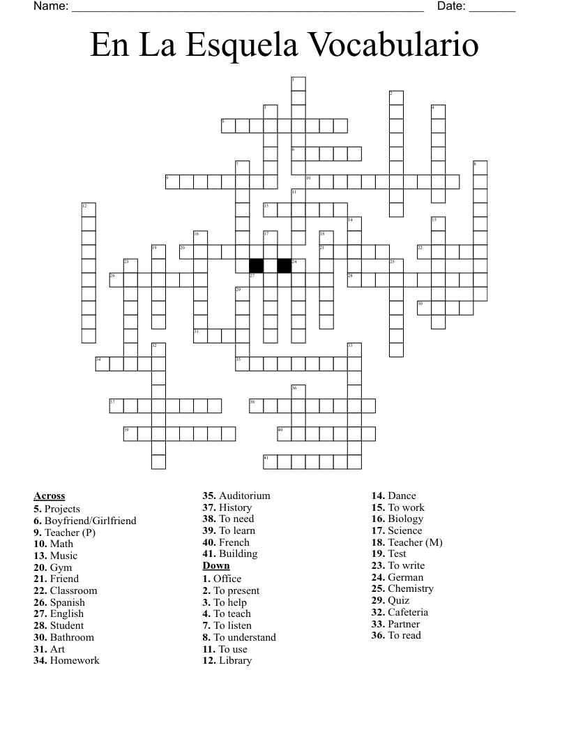 En La Esquela Vocabulario Crossword