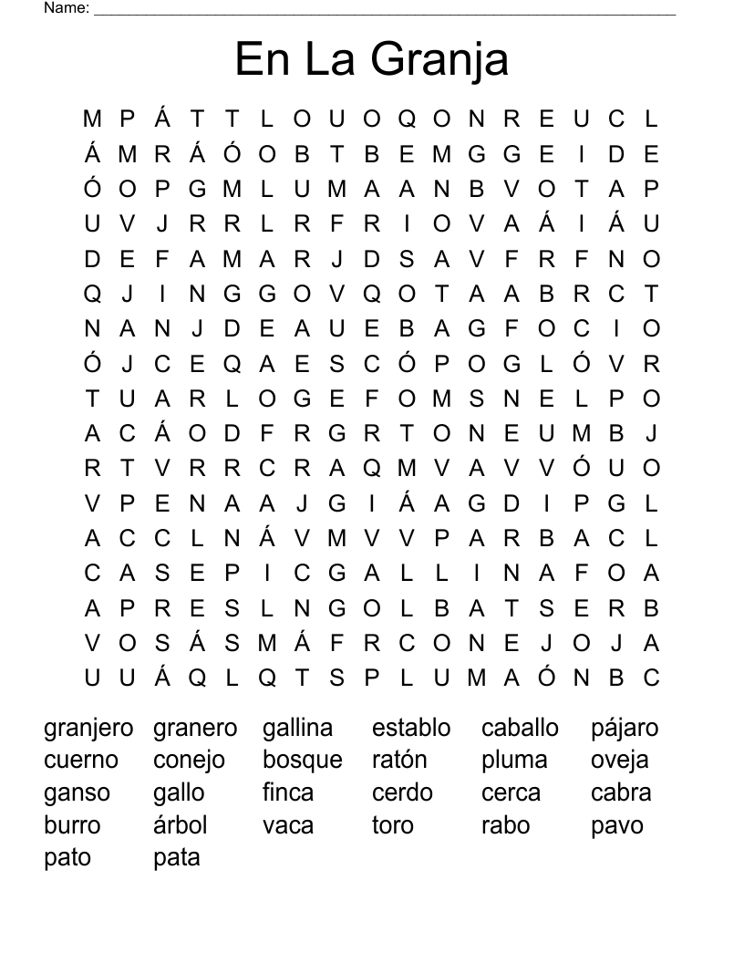 En La Granja Word Search