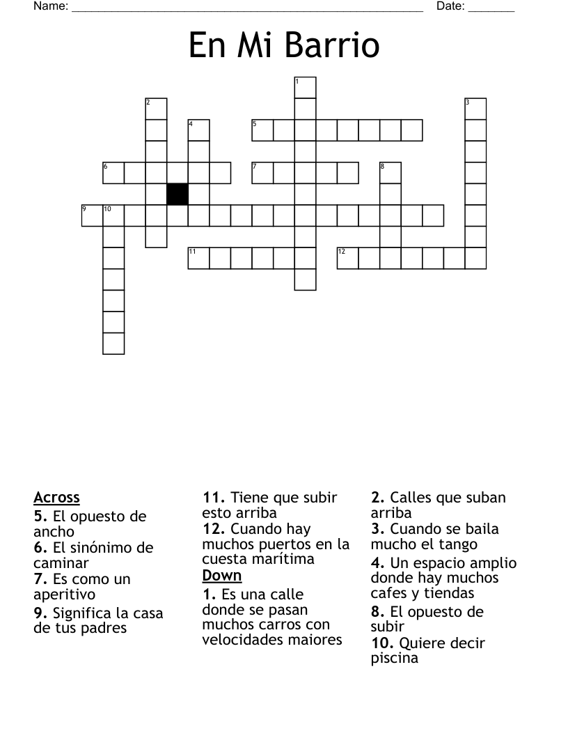 En Mi Barrio  Crossword