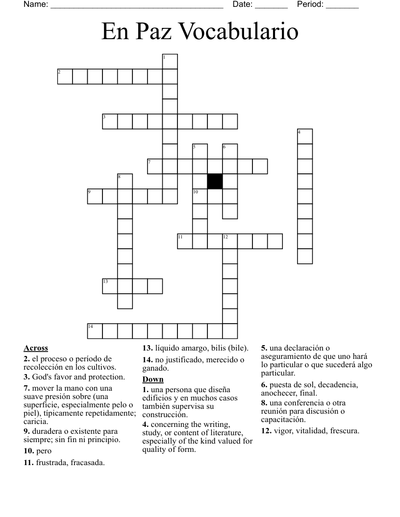 En Paz Vocabulario Crossword