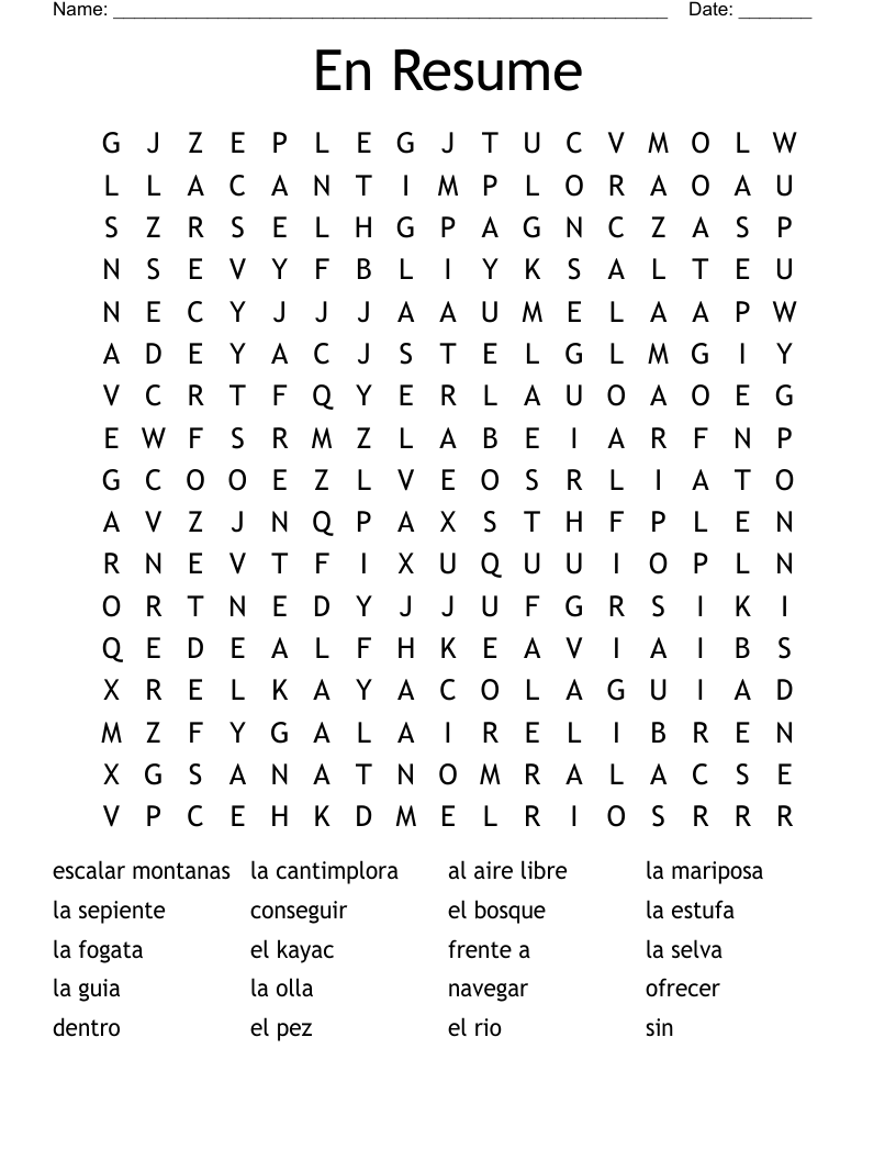 En Resume Word Search