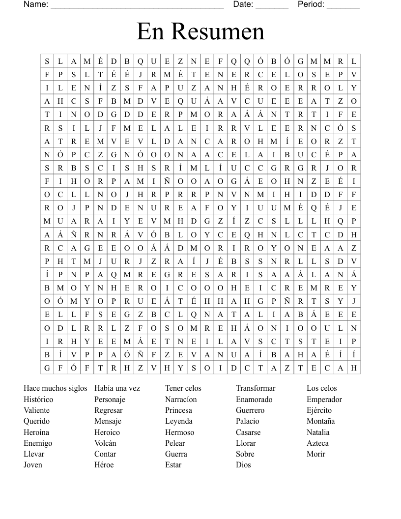 En Resumen Word Search
