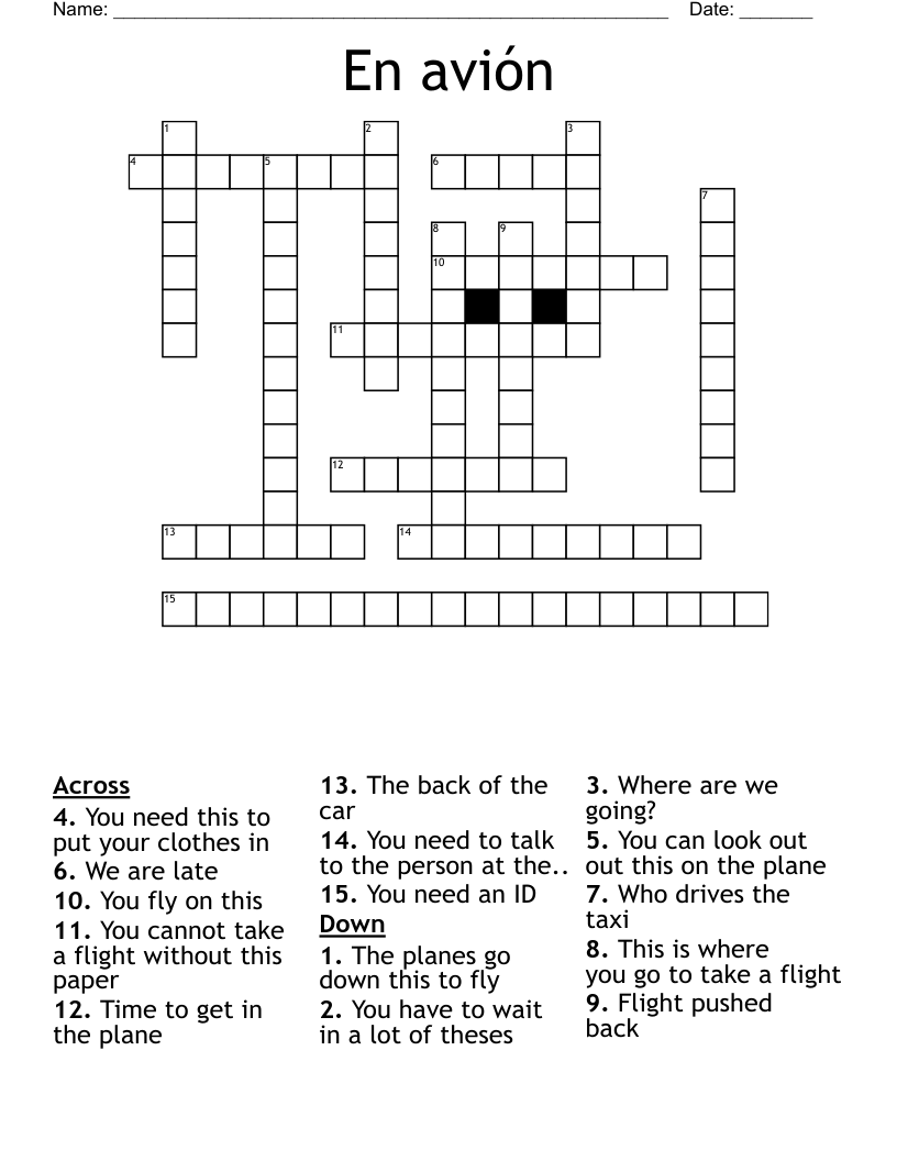 En avión Crossword