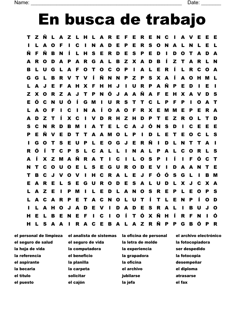 En busca de trabajo  Word Search