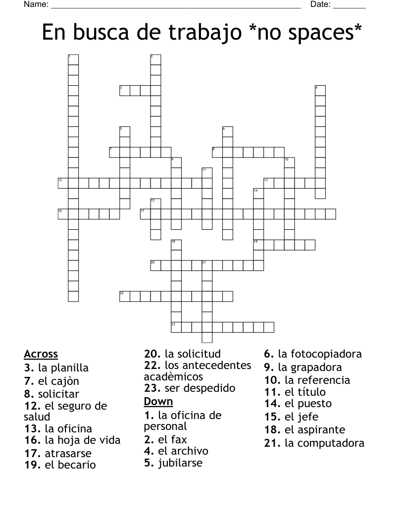 En busca de trabajo *no spaces* Crossword
