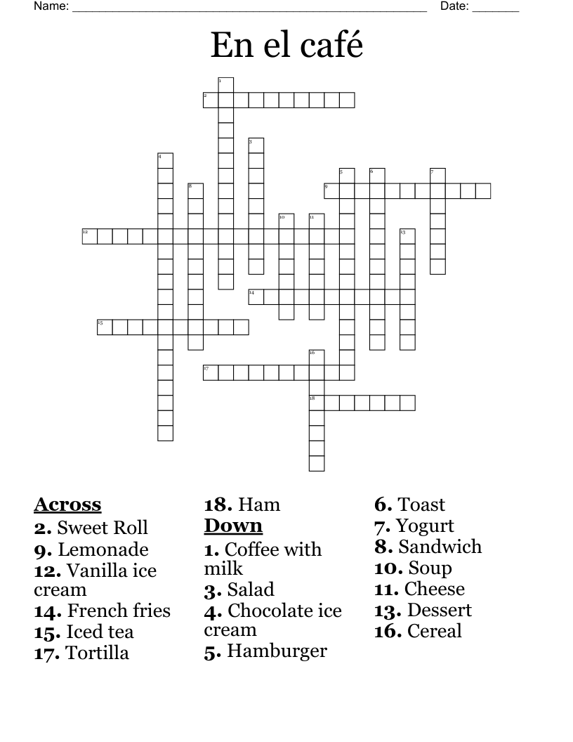En el café Crossword