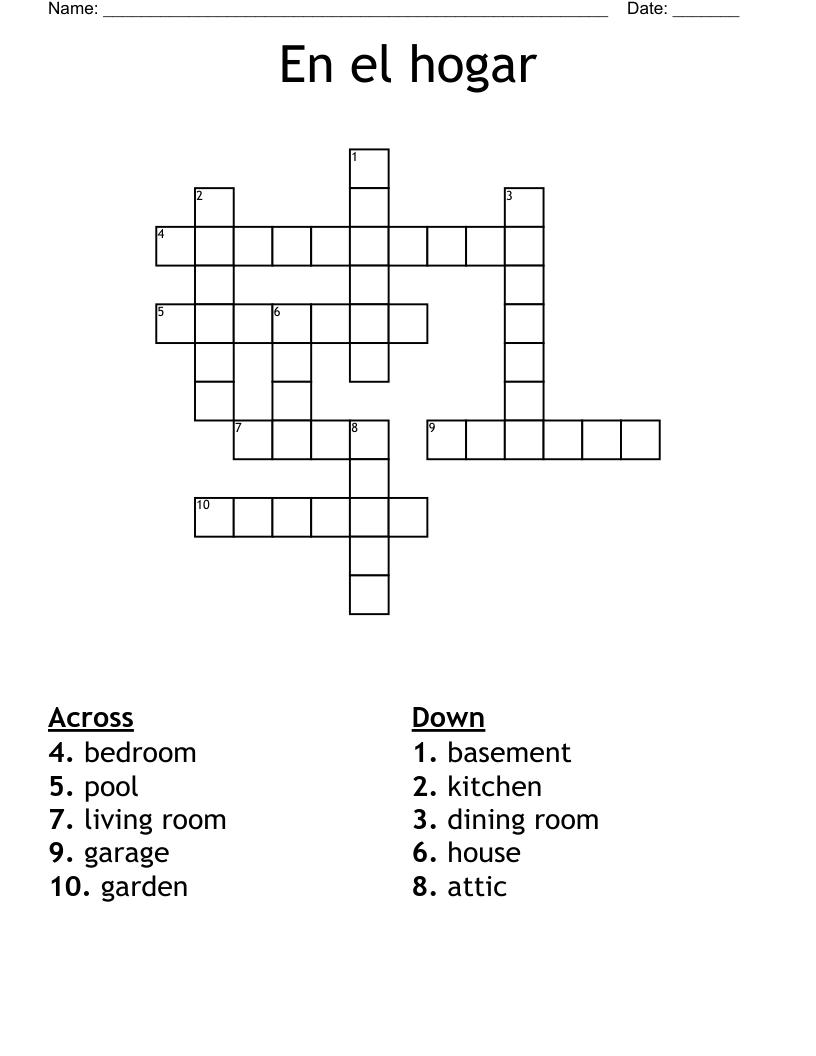 En el hogar Crossword
