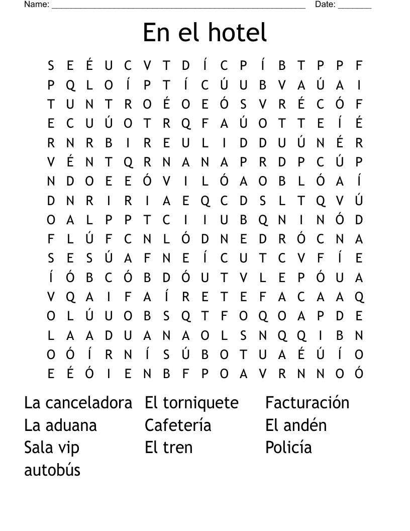 En el hotel  Word Search