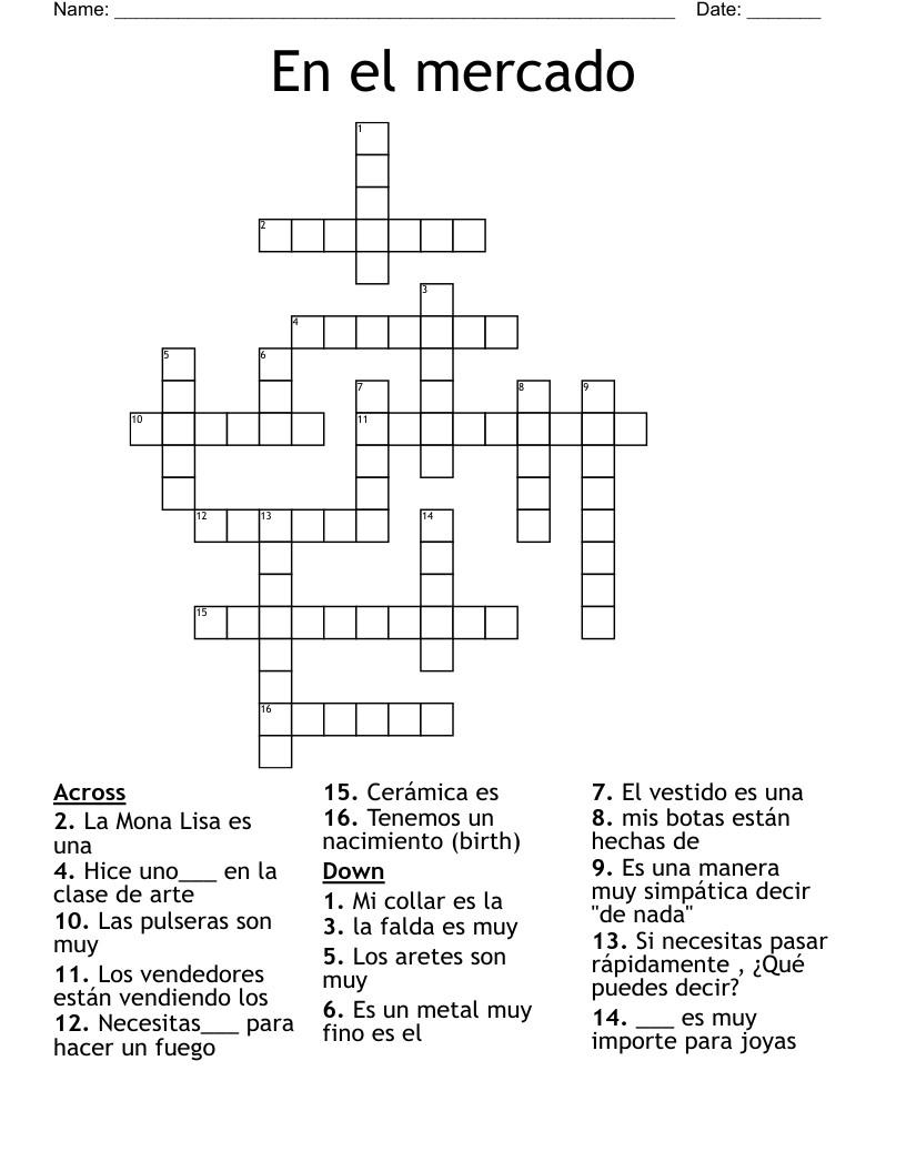 En el mercado Crossword