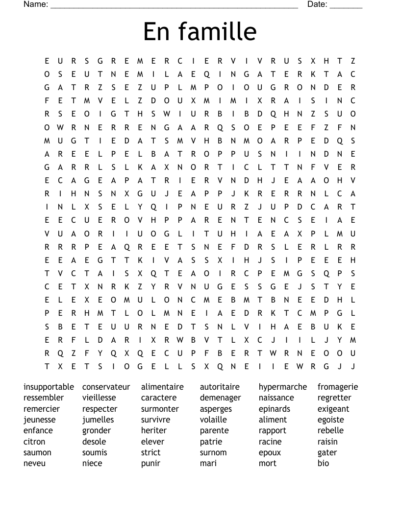 En famille Word Search