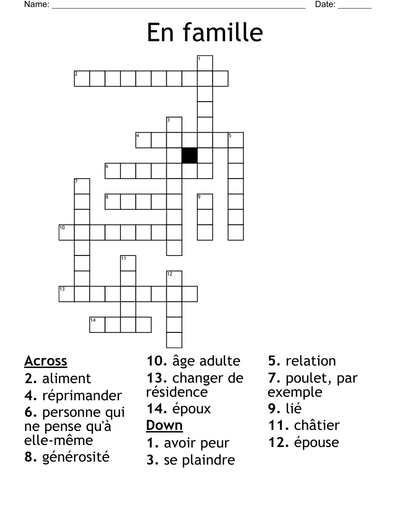 En famille Crossword