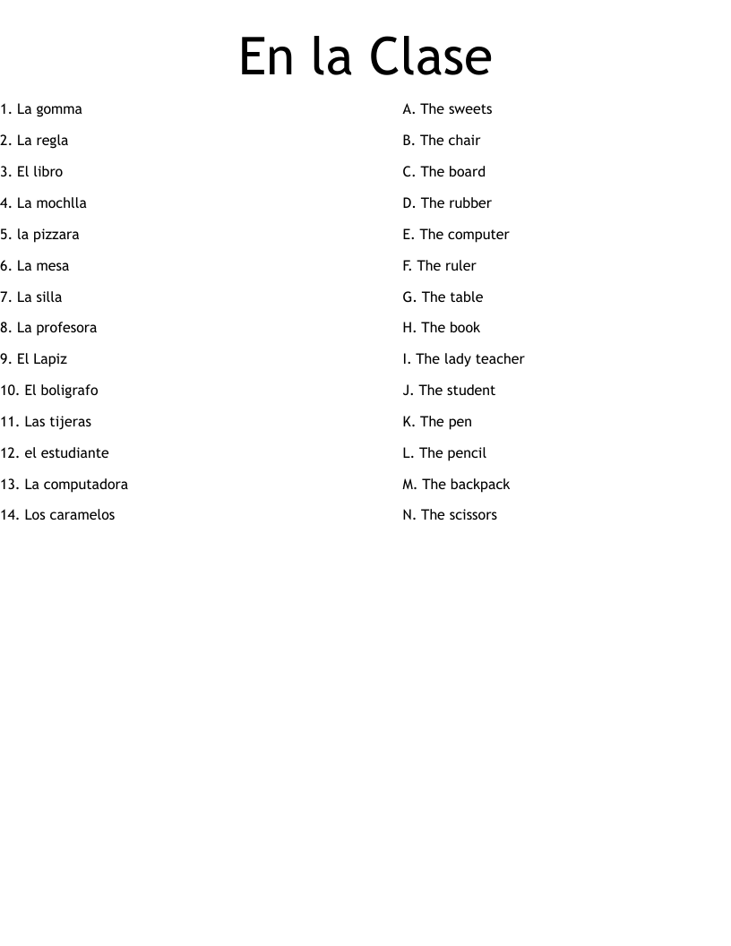 En la Clase Worksheet