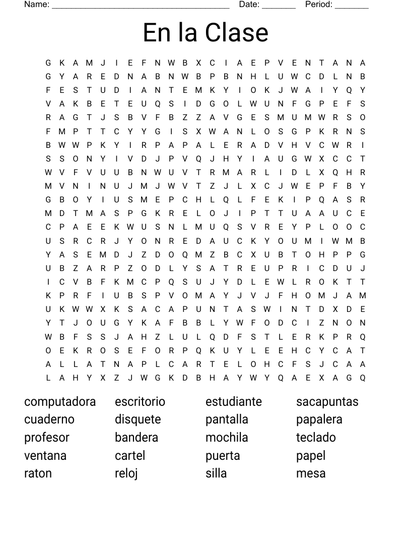 En la Clase Word Search