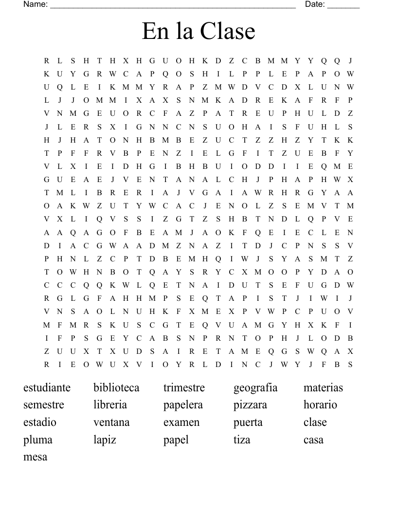 En la Clase Word Search
