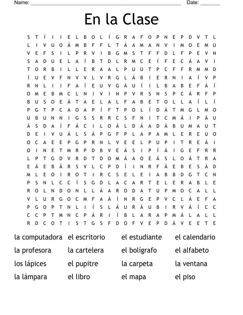En la Clase Word Search
