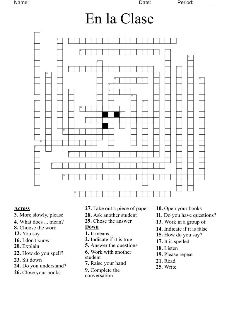 En la Clase Crossword