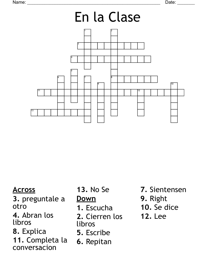 En la Clase Crossword