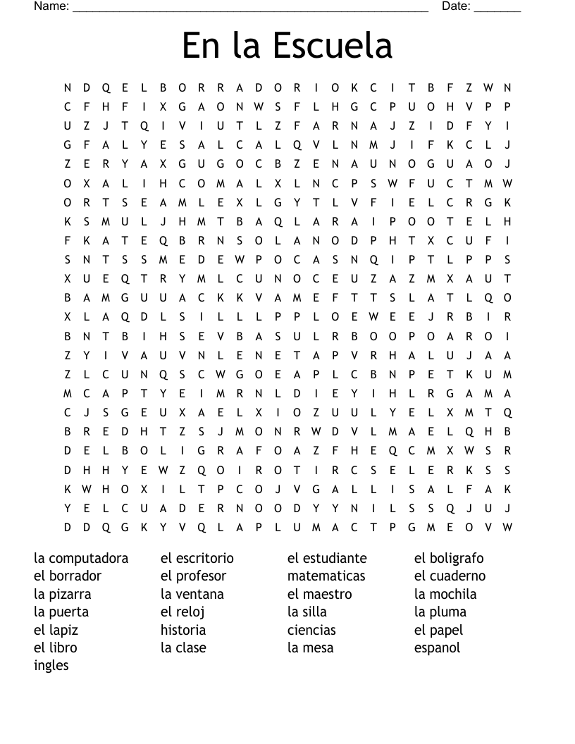 En la Escuela Word Search