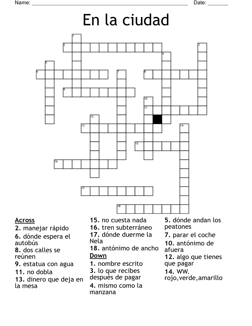 En la ciudad Crossword
