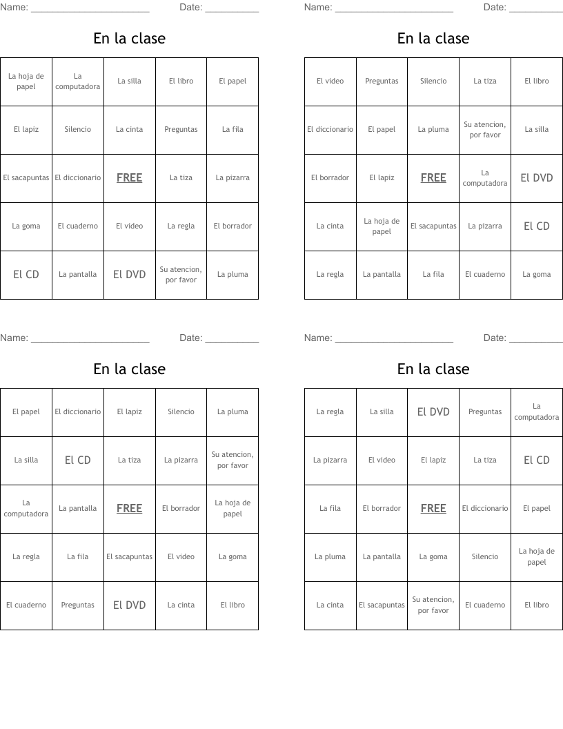 En la clase Bingo Cards