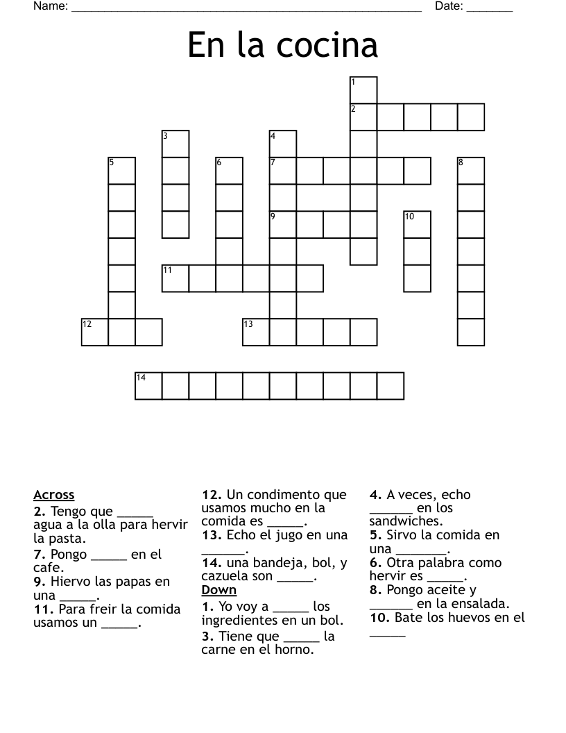 En la cocina Crossword
