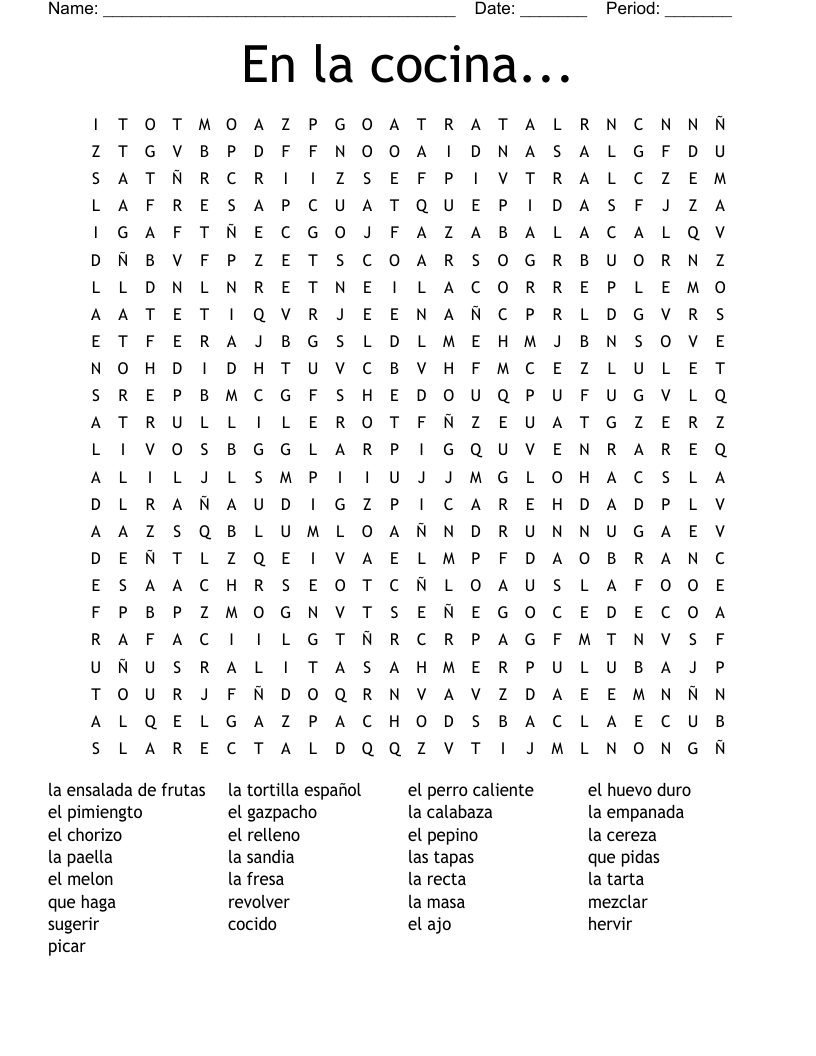En la cocina... Word Search