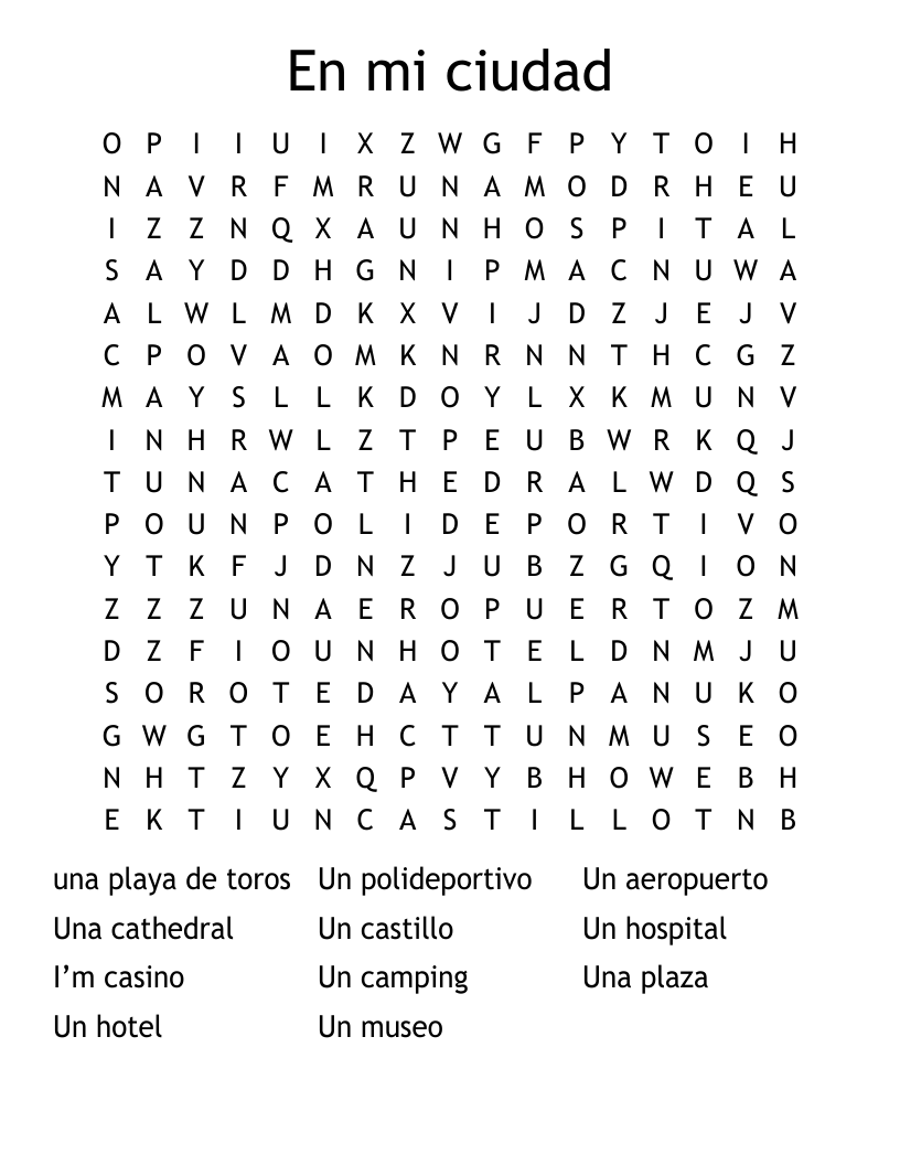 En mi ciudad Word Search