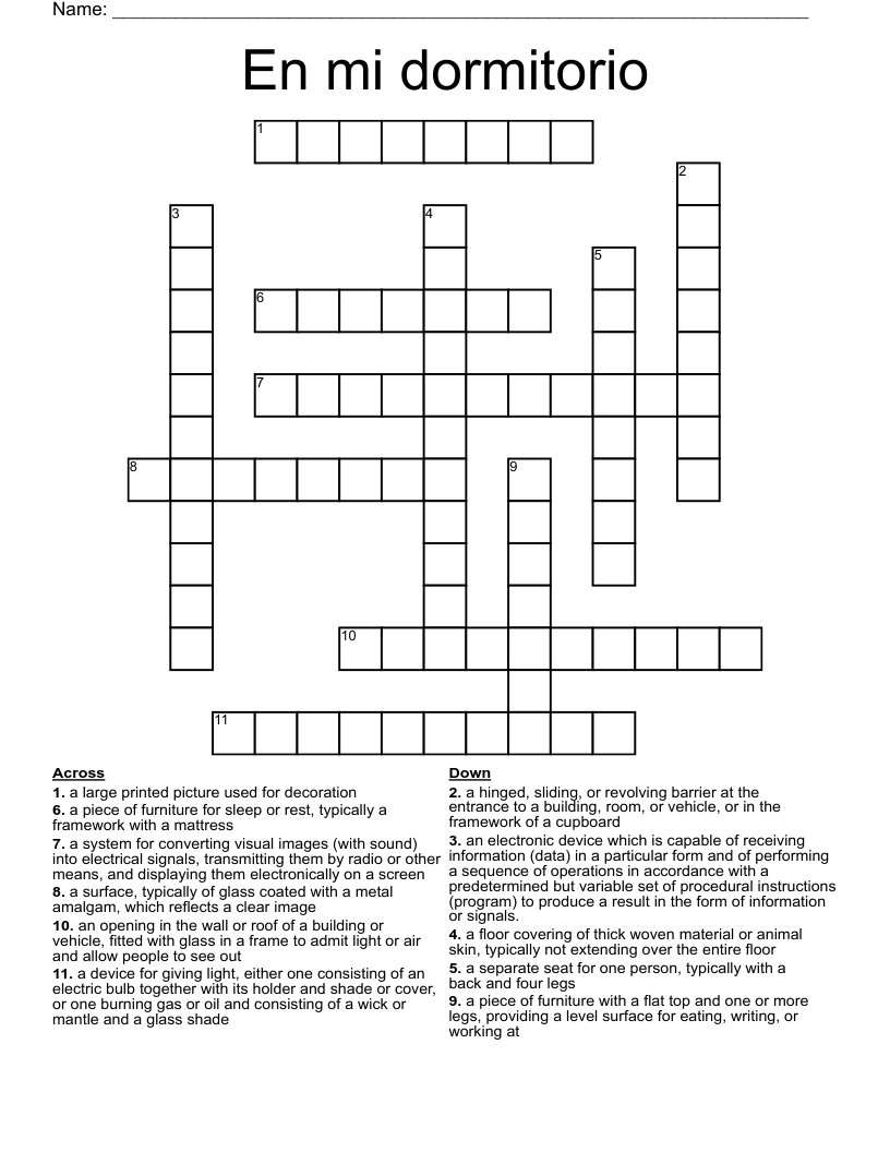 En mi dormitorio Crossword