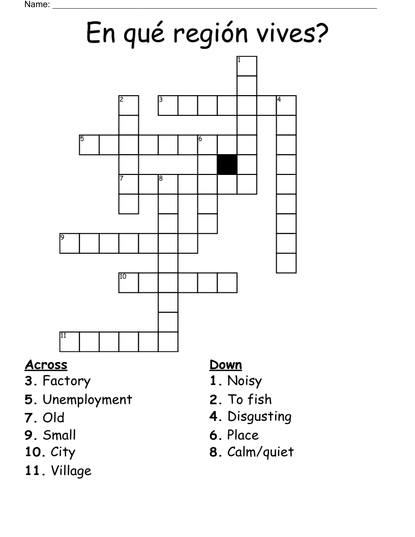 En qué región vives? Crossword