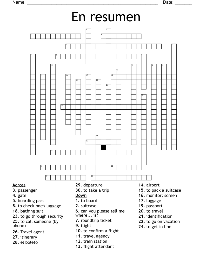 En resumen Crossword