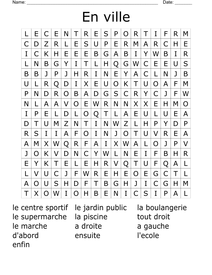 En ville Word Search